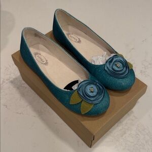 Teal Glitter Floral Ballet Flats - Joyfolie Girls